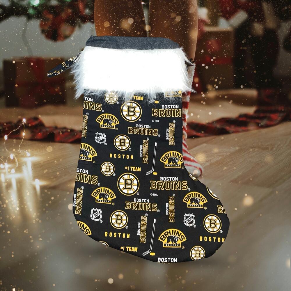 Boston Bruins Christmas Stocking NHL Hockey Holiday Decor Black Gold Logo 18"